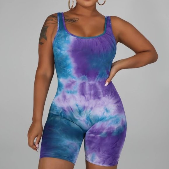 Stylish Purple Tie-Dye Romper - Stretchy, Sleeveless, Pull-On Style (NWT) - Picture 1 of 2